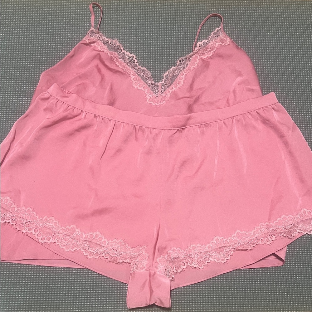 Victoria Secret Elegant Pink Lace Trim Sleepwear Set